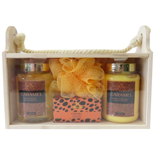 MARIA AYORA Caramel Cesta con productos para el baño.