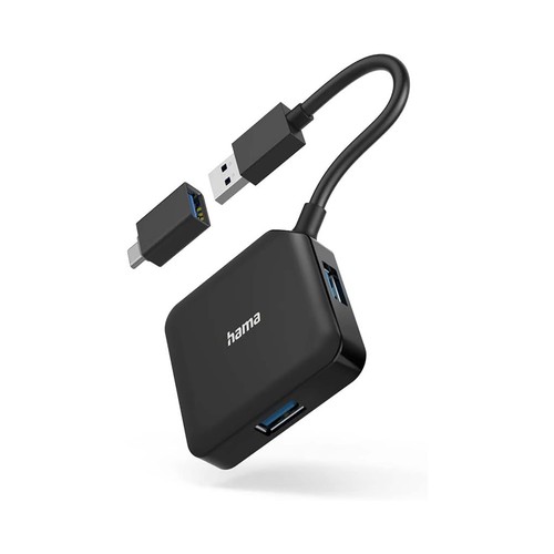 Hub USB con 4 puertos y adaptador USB-C, HAMA.