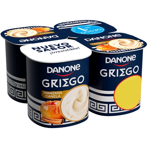 DANONE Yogour griego con sabor a manzana asada con canela 4 x 110 g.