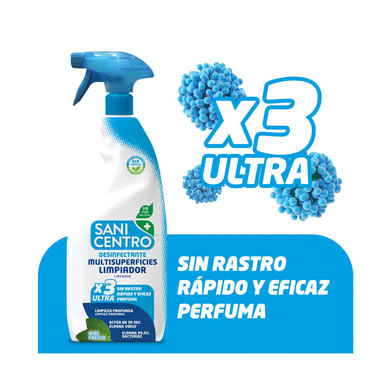Limpiador multisuperficies desinfectante sin lejia, con aroma a aire fresco 750 ml.