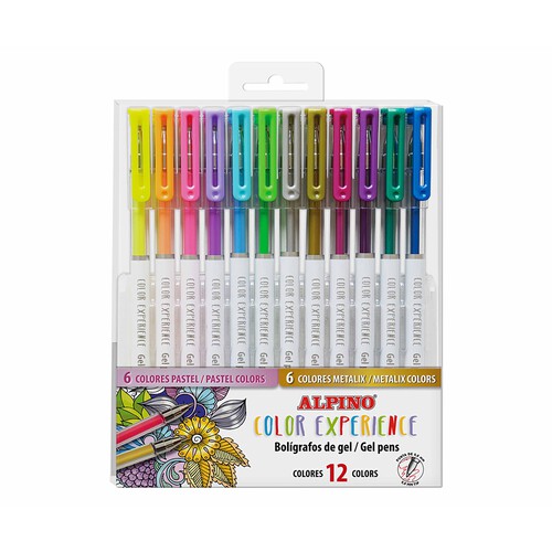 Pack de 12 bolígrafos de gel de colores pastel y colores metálicos, ALPINO.