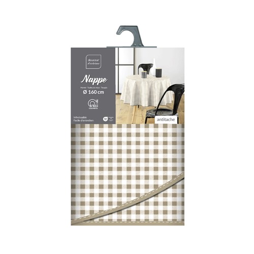 Mantel redondo pvc 160cm estampado beige. U10.