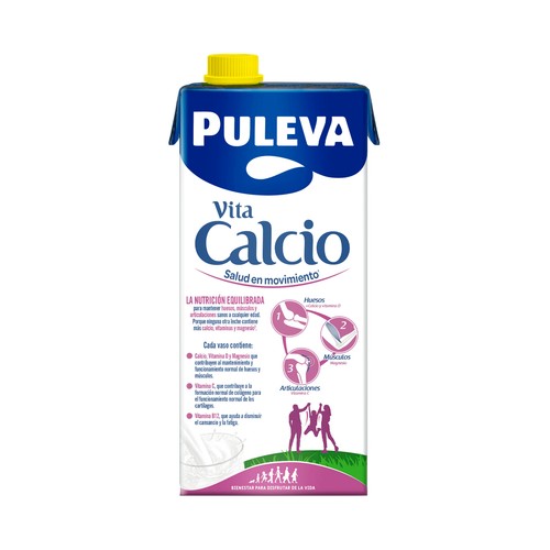 PULEVA Vita calcio Leche semidesnatada sin lactosa, con alto contenido en calcio 1 l.