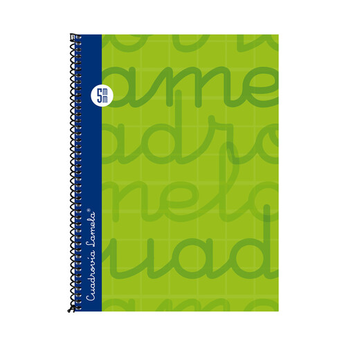 Cuaderno de espiral tamaño cuarto con 80 hojas de cuadrovía 5mm, 70gr. color verde. EDITORIAL LAMELA.