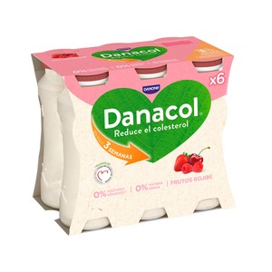 Leche fermentada desnatada con edulcorantes, esteroles vegetales añadidos y sabor frutos rojos de Danone 6 x 100 g.