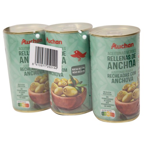 Imagen de Aceitunas rellenas de anchoa PRODUCTO ALCAMPO pack 3 uds. x 150 g.