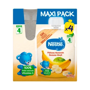 NESTLÉ Bolsitas de fruta (plátano y manzana) a partir de 4 meses 4 x 90 g.