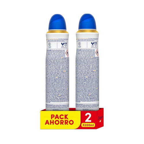 DOVE Advanced care original Desodorante en spray para mujer con protección antitranspirante hasta 48 horas 2 x 200 ml.