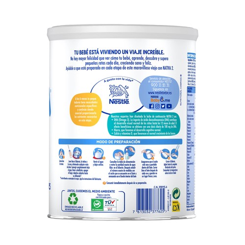 NATIVA 2 de Nestlé Leche (2) de continuación a partir de los 6 meses 800 g.