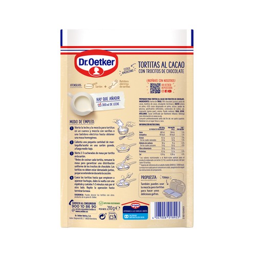 DR. OETKER Preparado para tortitas al cacao 210 g.