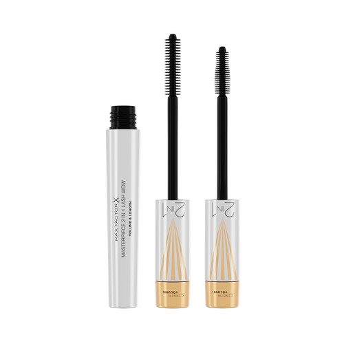 MAX FACTOR  Masterpiece 2 en 1 lash wow Tono black Máscara de pestañas 2 en 1, efecto volumen y longitud.