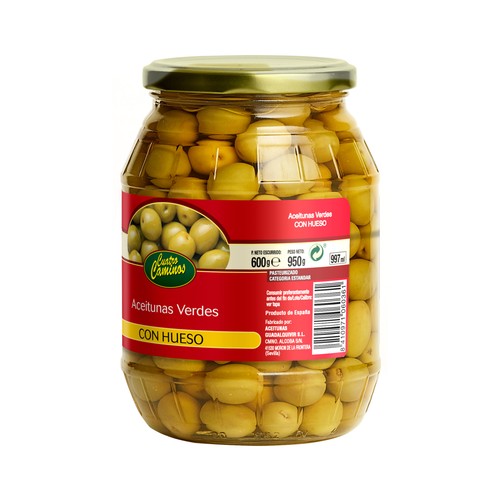 CUATRO CAMINOS Aceitunas verdes con hueso 600 g.