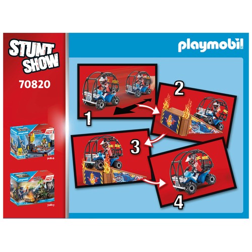 Conjunto de juego Starter Pack Stuntshow Quad con Rampa de Fuego con accesorios y 1 figura, 32 piezas, PLAYMOBIL SUNT SHOW 70820.