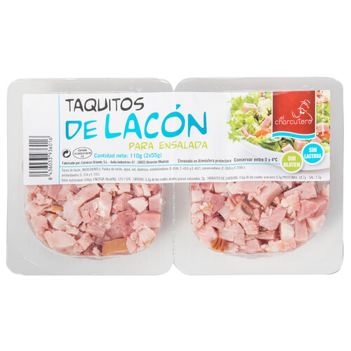 Taquitos de lacón, especiales para ensalada, sin gluten y sin lactosa EL CHARCUTERO 2 x 55 g.