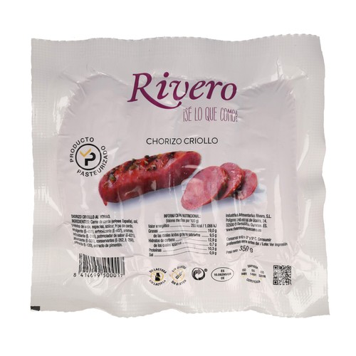 RIVERO Chorizo criollo sin gluten y sin lactosa RIVERO 350 g.