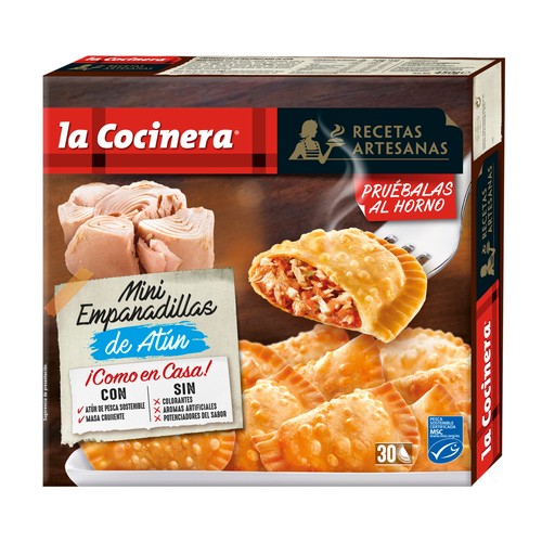 LA COCINERA Mini empanadillas de masa crujiente rellenas de atún de pesca sostenible (MSC) Recetas artesanas 30 uds.