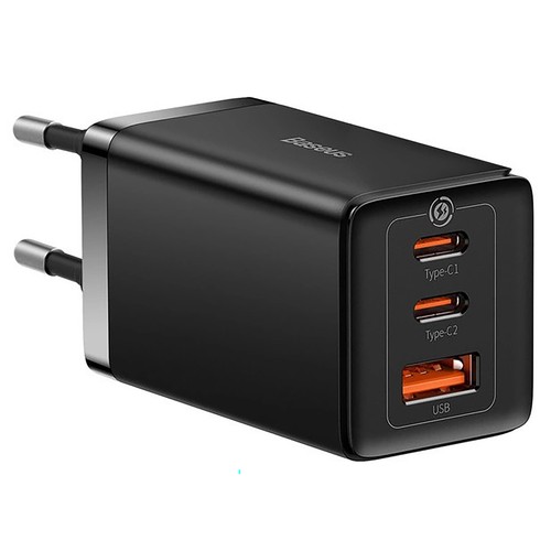 Cargador pared BASEUS Gan5 Pro ultrarápido, 65W, 2C+USB, color negro