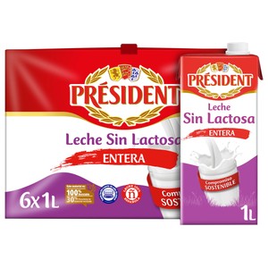 Imagen de PRESIDENT Leche de vaca entera y sin lactosa de origen 100% española  6 x 1 l.