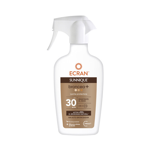 ECRAN Leche solar protectora en spray, sin autobronceador y con factor de protección 30 (alto) ECRAN Sunnique broncea+ 300 ml.