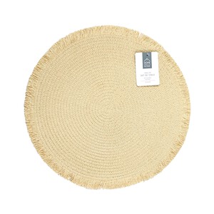 Imagen de Mantel individual redondo con flecos color beige, HOME DECO FACTORY.