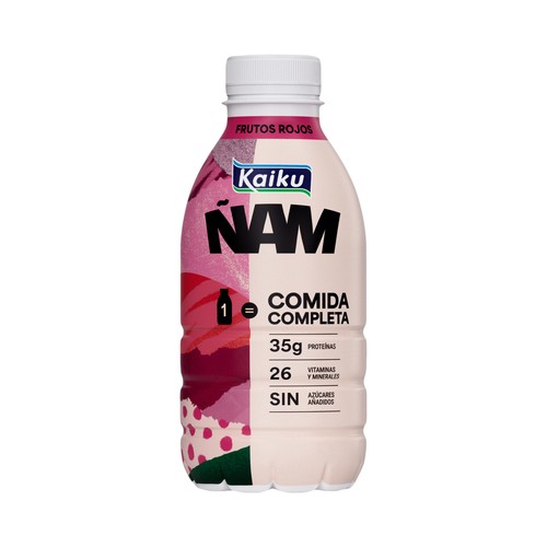 KAIKU Ñam Bebida láctea proteica con fresa y frambuesa sin lactosa ni gluten 500 ml.