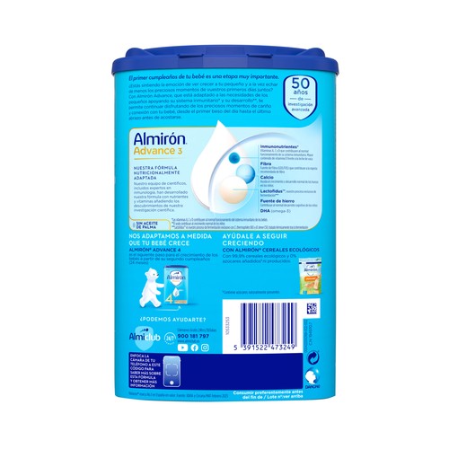 ALMIRÓN Advance 3 Leche (3) de crecimiento para bebés a partir de 12 meses 800 g.