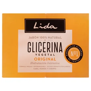 LIDA Pastilla de jabón 100% natural de glicerina de origen vegetal, para cara, manos y cuerpo 2 x 125 ml.