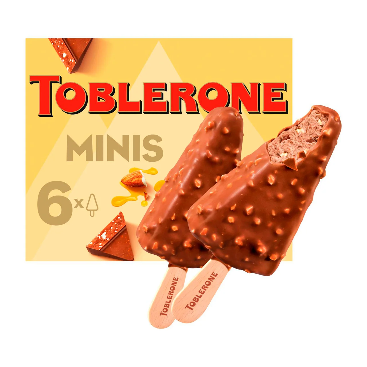 Mini bombón helado de chocolate y miel cubierto de chocolate y con leche y trozos de nougat 6 x 50 ml.