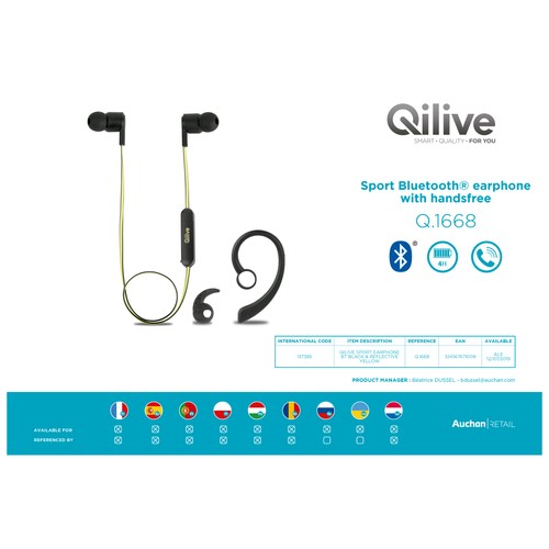 Auriculares deportivos bluetooth tipo cuello QILIVE Q1444, con micrófono, hasta 4horas, resistente a salpicaduras.