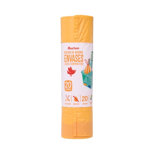 Bolsas de basura amarilla, con autocierre especial envases capacidad 20 litros 45 x 55 cmPRODUCTO ALCAMPO 20 uds.
