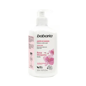 BABARIA Jabón de manos antibacteriano con Rosa Mosqueta y acción hidratante 500 ml.