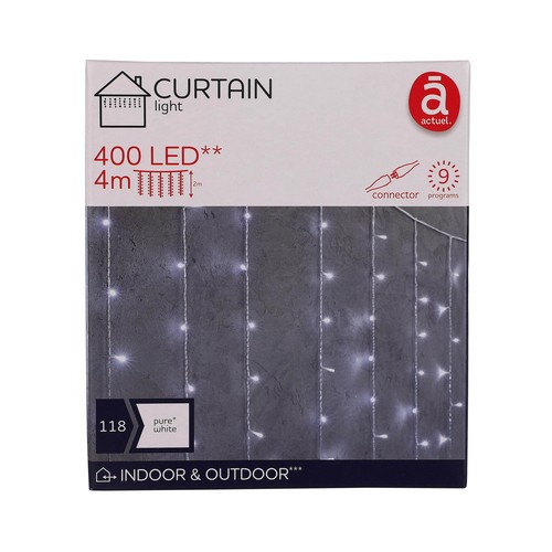 Cortina con 400 Led blanco puro 4mx2m, 9 funciones, para exterior ACTUEL.