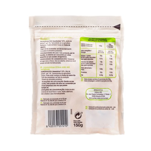PRODUCTO ALCAMPO Bio Cacahuete sin piel frito y salado ecológico 150 g.