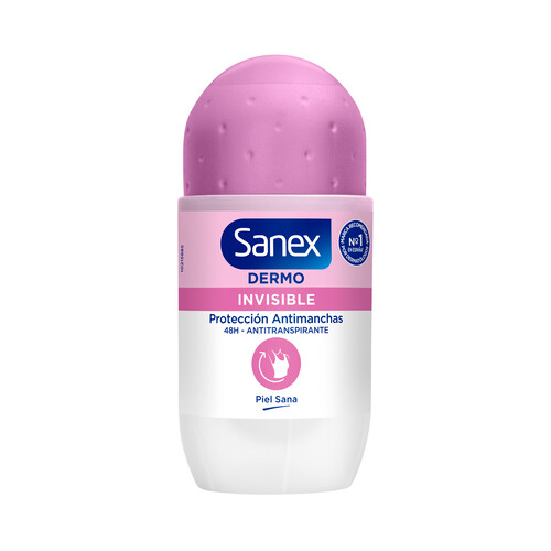 SANEX Desodorante roll on para mujer, con protección anti transpirante hasta 48 horas SANEX Dermo invisible 50 ml.