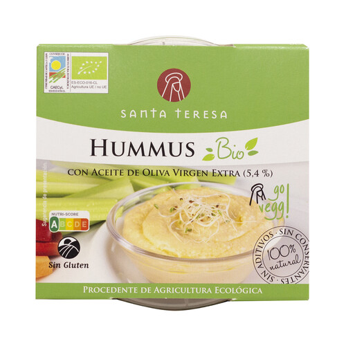 SANTA TERESA Hummus elaborado con ingredientes 100% naturales procedentes de agricultura ecológica SANTA TERESA 180 g.