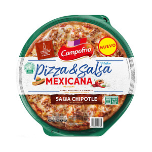 Imagen de CAMPOFRÍO Pizza & salsa Pizza mexicana (carne, mozarella y pimiento), con salsa chipotle 400 g.
