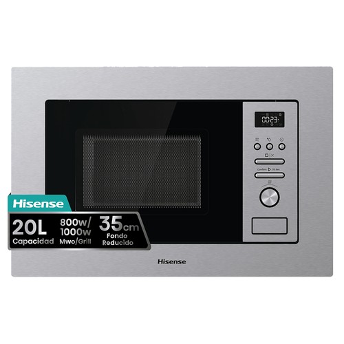 Microondas integrable con grill HISENSE BIM320G41X INOX, capacidad 20L, potencia 800W, grill: 1000W.