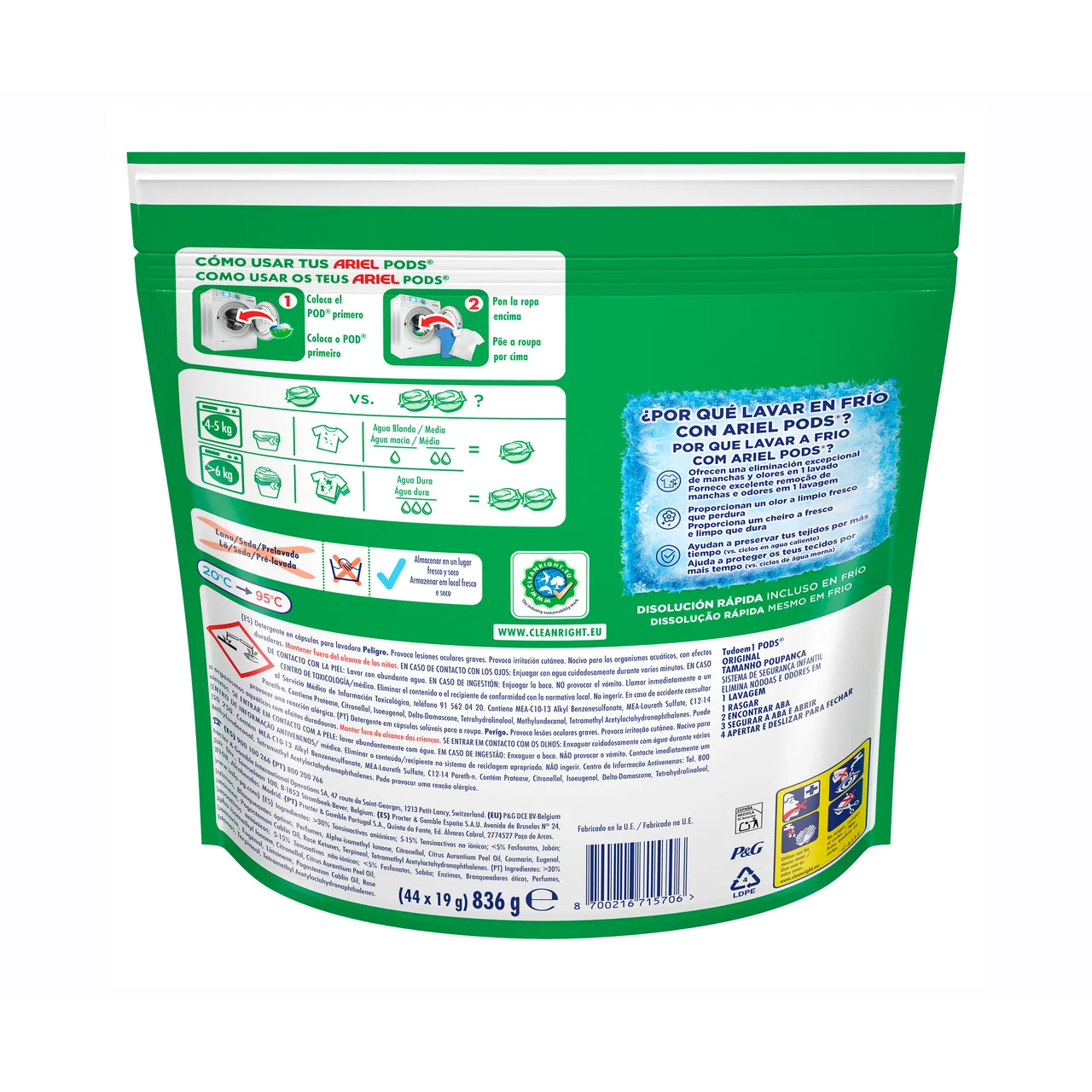 ARIEL Detergente en cápsulas original 44 DS