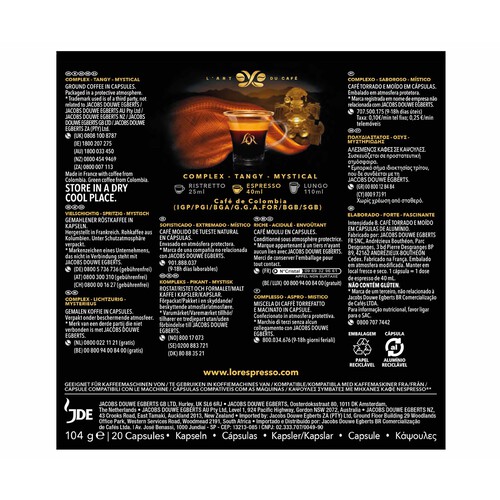 L'OR Café Colombia en cápsulas compatibles con Nespresso L'OR ESPRESSO 20 uds.