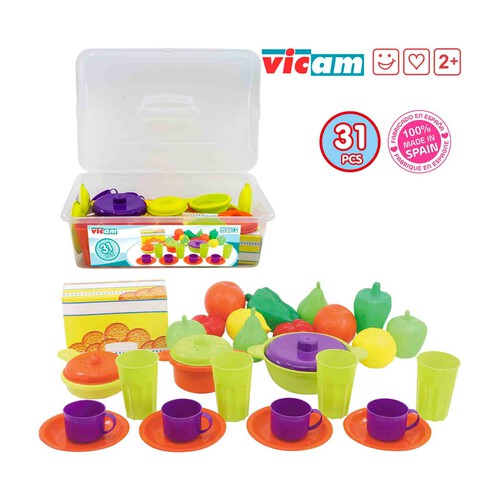 Caja con menaje, frutas y verduras - 31 piezas VICAM