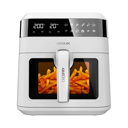Freidora de aire, 6L, 1300W, CECOTEC Cecofry Experience Window White 6000, 9 programas, termostato.