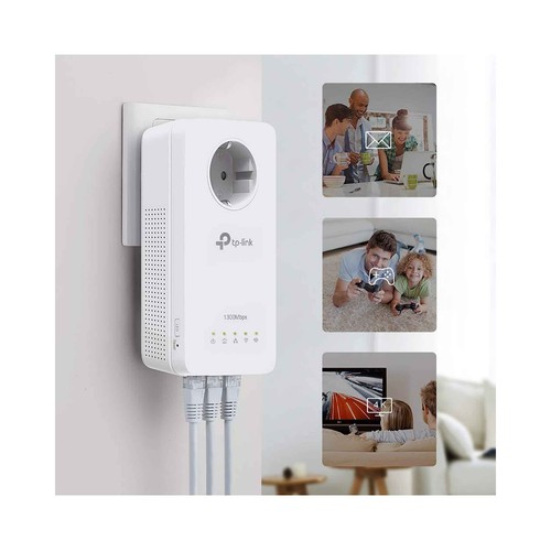 Kit Extensor Powerline WiFi TP-LINK TL-WPA8631P Kit, AV1300, doble banda wifi AC1200, enchufe incorporado.
