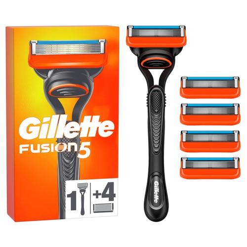 GILLETTE Maquinilla de afeitar recargable con cabezal de cinco hojas + 4 recambios GILLETTE Fusion 5.