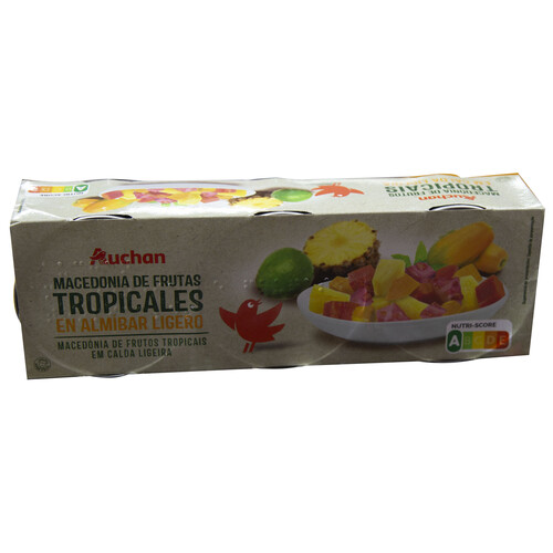 PRODUCTO ALCAMPO Macedonia de frutas tropicales en almíbar 3 x 140 g.