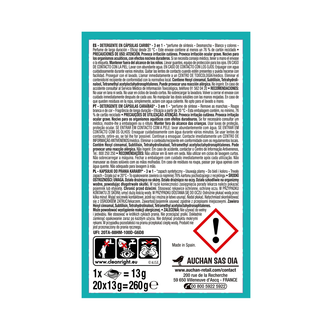 PRODUCTO ALCAMPO Detergente en cápsulas para máquina 3 en 1 caribe 20 ds.
