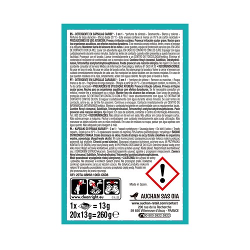 PRODUCTO ALCAMPO Detergente en cápsulas para máquina 3 en 1 caribe 20 ds.