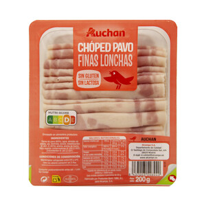 Imagen de AUCHAN Chopped de pavo sin gluten y sin lactosa, cortado en finas lonchas 200 g. Producto Alcampo