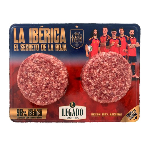 LEGADO IBERICO Hamburguesa de cerdo ibérico con secreto ibérico  2x120 g. La ibérica. El secreto de la roja. Selección Española. 