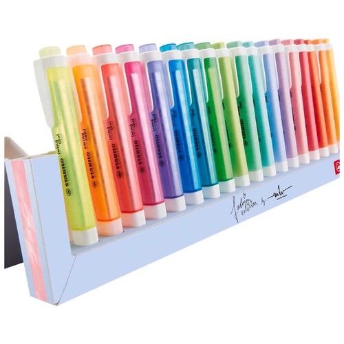 Marcador STABILO swing cool Pastel Edition - Set de escritorio de 18 colores (10 pastel + 8 fluorescente).