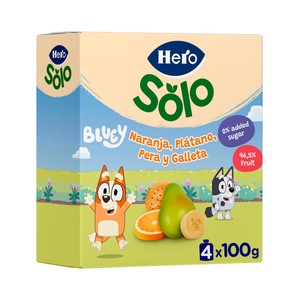 Imagen de HERO Solo Bolsitas de fruta (naranja, plátano, pera) y galleta, a partir de 12 meses 4 x 100 g.